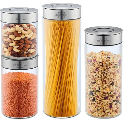 Bocaux En Verre Avec Couvercle En Inox-Hermétique-Avec Étiquettes-Récipient Vrac Et Zéro Déchet-Pâtes,Cereales,Riz,Farine