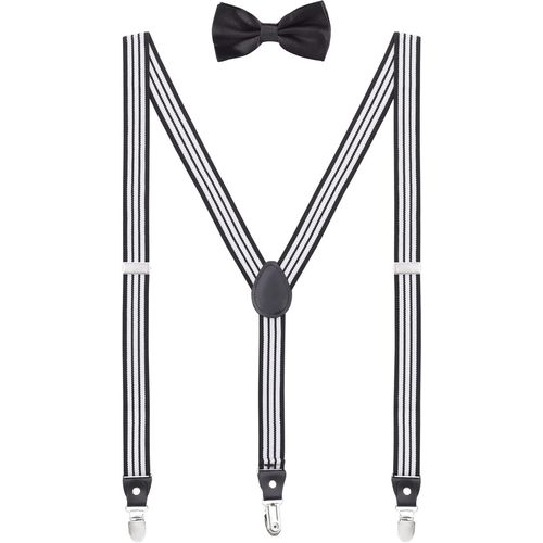 Men Women Teenager 2.5cm Suspenders Bow Tie 2 In 1 Set Y-Shape 3 Clip Narrow Suspenders Classic