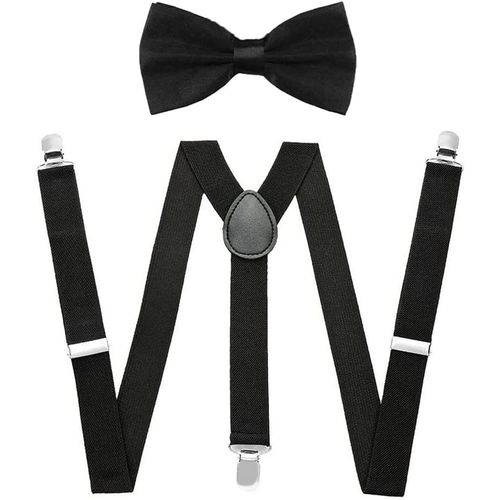 Bretelles Homme Larges Réglable,Noeud Papillon Unisexe Pré-Noué Et Bretelles Élastiques Unisexe,Bretelles Homme Larges Et Vintage,Ensemble Bretelles Homme,Élastiques Et Réglables