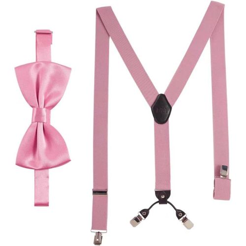 Braces With Bow Tie Set For Men And Women I Elastic Y Braces With Extra Strong Clips-3.5 Cm Wide-Adjustable Length I Pre-Attached Tie For Suit