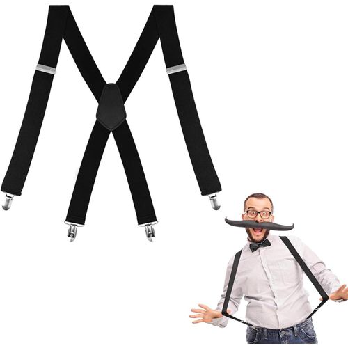 Men's Braces Elastic Adjustable Suspenders Pants X-Shaped Braces For Men Extra Strong 3.5cm Wide With Swivel Hook Heavy Duty Men Braces Black,Black,L