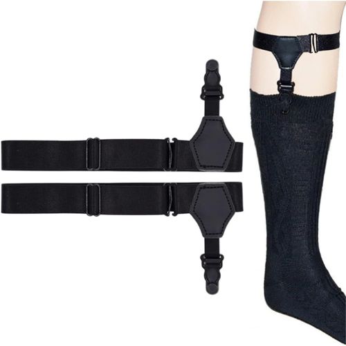 2 Pcs Adjustable Socks Garter Belt Elastic Suspenders With Non-Slip Clips For Men Black,Black,S