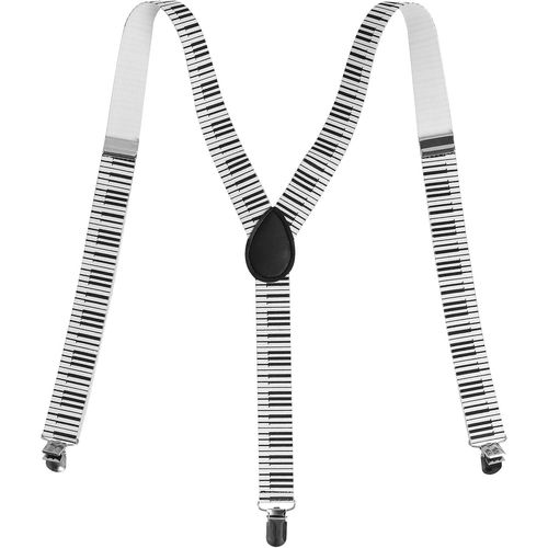 Men's Wide Braces,Y-Shaped Suspenders With Musical Patterns,Width 3.5 Cm,Extends Up To 120 Cm,Leather Reinforcement,Sturdy Metal Clips,Made In The Eu,Black,White