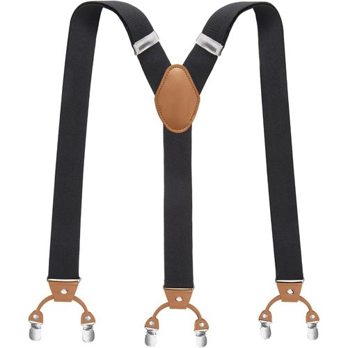 Braces For Men Work Trousers 1.4"" Wide Solid Motorcycle Pants Y Shape Long 6 Adjustable Elastic Metal Clips One Size Fits All Men Women