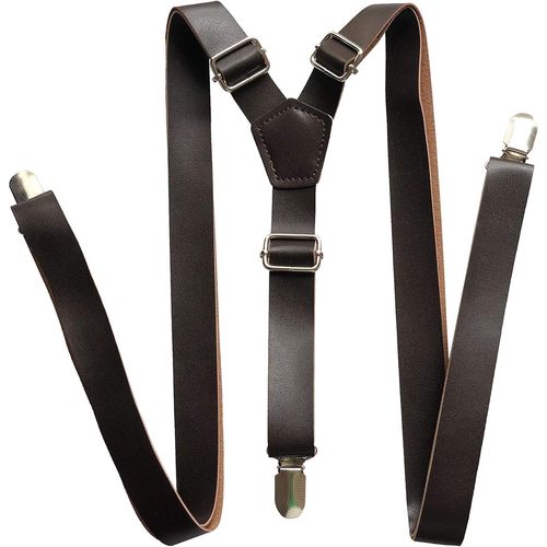 Vintage Coffee Coffee Rustic Brown Dark Brown Brown Wide Pu Leather Straps For Men Suspenders
