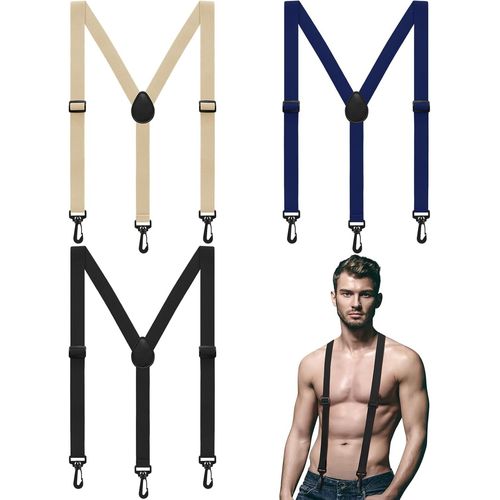 3 Pack Mens Concealed Suspenders With Swivel Hook Heavy Duty Airport Friendly Colors/Black,Beige,Navy Blue,One Size/About 47 X 1 Inch,Colors Black Beige Navy