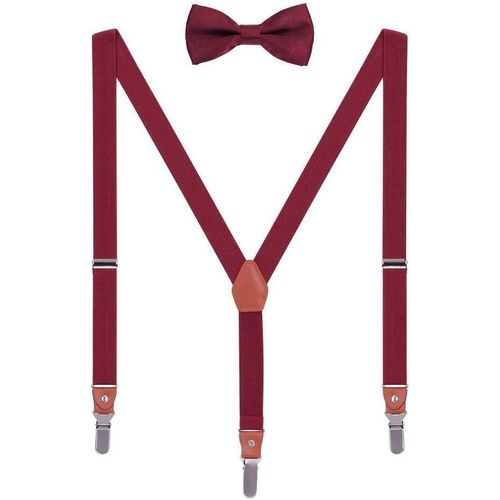 Men's Women's 2-In-1 Bow Tie Set Vintage Y-Shape 3 Long Clips Elastic Suspenders For Height 140-185 Cm