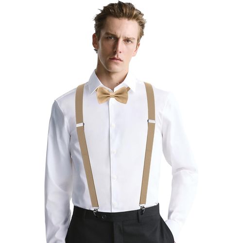 Unisex Suspenders With Bow Tie Set,Men's Suspenders,Adjustable Elastic Men's Suspenders,Solid Color Mens Suspender Bow Tie Set,Unisex Pre-Tied Bow Tie And Elastic Suspenders""}.[M735]