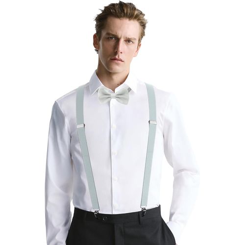 Unisex Suspenders With Bow Tie Set,Men's Suspenders,Adjustable Elastic Men's Suspenders,Solid Color Mens Suspender Bow Tie Set,Unisex Pre-Tied Bow Tie And Elastic Suspenders""}.[M736]