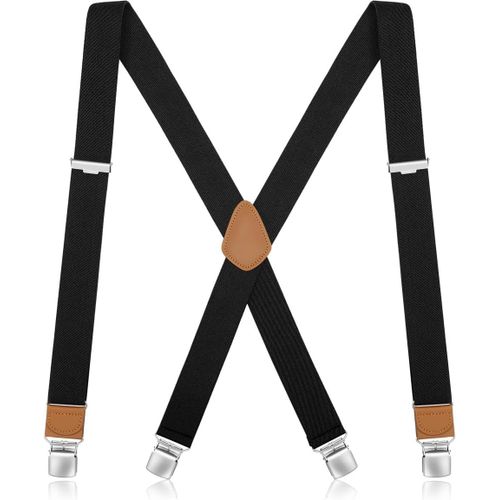 Men's Braces Wide 3.5 Cm Suspenders Men Adjustable Elastic Extra Strong 4 Metal Clips Vintage X-Shape Braces Suitable For Business,Party,One Size