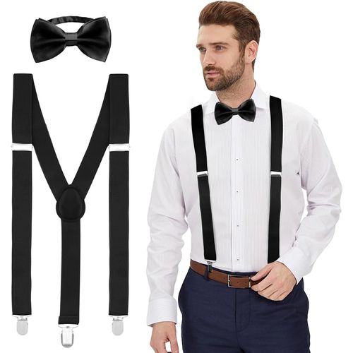 Unisex Suspenders With Bow Tie Set,Men's Suspenders,Adjustable Elastic Men's Suspenders,Solid Color Mens Suspender Bow Tie Set,Unisex Pre-Tied Bow Tie And Elastic Suspenders""}.[M737]