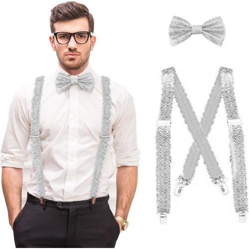 Sequin Suspenders And Sparkly Bow Tie