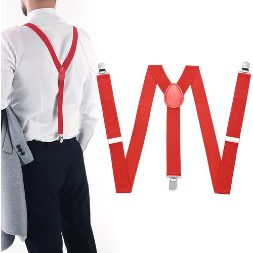 Men's Braces Adjustable Suspenders Red Braces For Men Y Style Red Braces With Very Strong 3 Clips Elastic Unisex Red L,Red,L