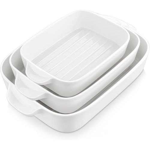 Malacasa,Série Bake Lot De 3 Plats À Four Rectangulaires En Porcelaine-Couleur Crème