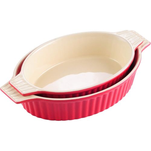 Malacasa,Série Bake-Lot De 2 Plats À Four Ovales Rouges En Céramique-Pour Pain,Lasagnes,Gâteaux,Apéritifs