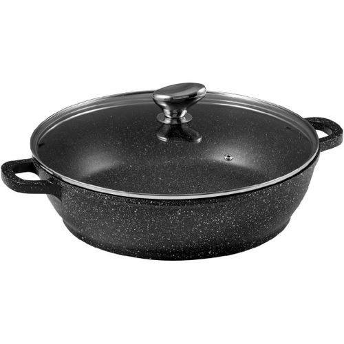 PCUI001017-Mijoteuse Fonte d'Aluminium Premium Ø32cm,Couvercle Verre-Revêtement Anti-Adhésif Façon Pierre-Poignée Amovible-Tout Feu,Noir.[K725]