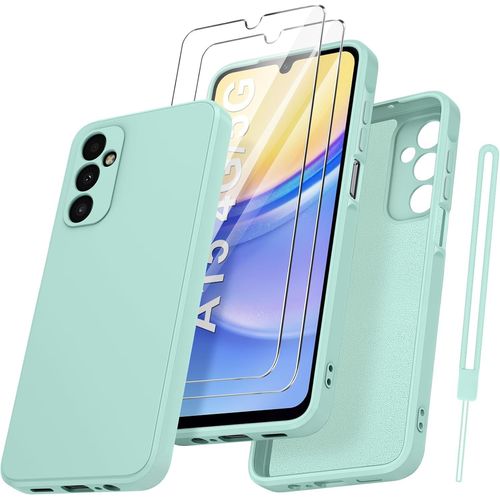 Protective Camera Case For Samsung Galaxy A15 4g/5g With 2 Pieces Tempered Glass,Samsung A15 Case Protective Silicone Shockproof Slim Soft Mint Green
