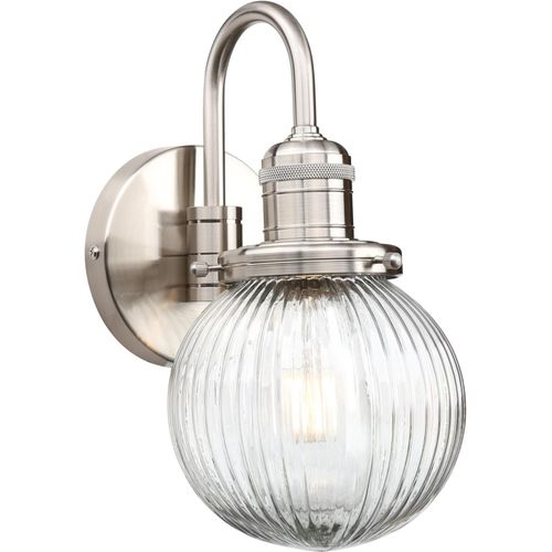Vintage Col de Cygne Applique Murale Industriel E27 Luminaires Intérieur Abat-jour en Verre Rond Lampe Murale pour Salle de bains Cuisine Entrée (Argent brossé)