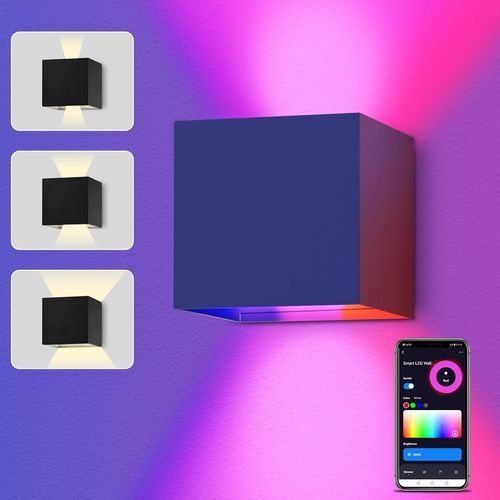 Applique Murale Rgb 6w Smart Wlan Applique Murale Contrôlable Via App/Commande Vocale,Angle De Faisceau Réglable &16 Million Couleurs,Led Applique Murale Intérieur/Extérieur Pour Couloir Salon