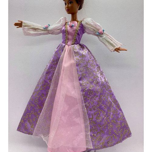 Robe longue princesse Barbie Mattel Raiponce bal roses violet rose or doré 