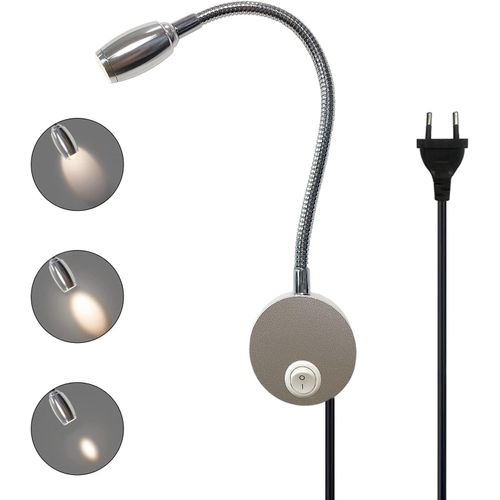 Lampe de Lecture Murale, Liseuse LED Tete de Lit avec Interrupteur, Lampe à Col de Cygne Rotative Flexible de 28CM, Applique en Aluminium, Lampe Chevet Murale pour Chambre, 3W 3000K