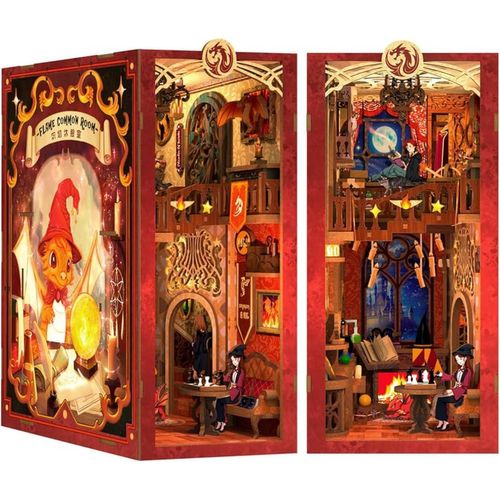 DIY Book Nook Kit "Flame common room" - Serre livre en kit - Décoration bibliothèque - Puzzle 3 - Maquette. Maison miniature à construire