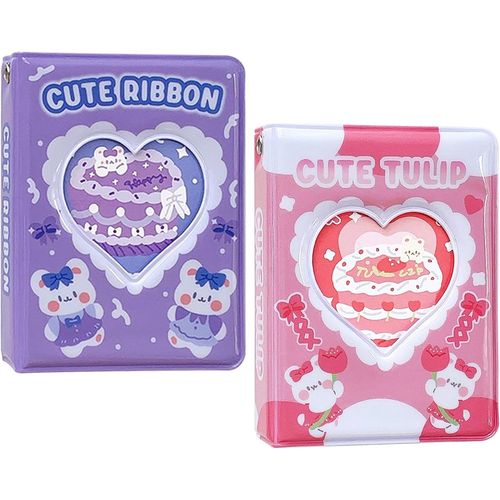 2 Pieces Kpop Photocard Binder,Kpop Mini Photo Album,Portable 3 Inch Kpop Photo Card Binder,for Photo Card Collection,Kpop Album 40 Pockets (Purple and Pink)
