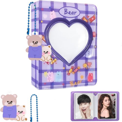 Kpop 3 Inch Photo Card Binder,Kpop Mini Photo Album For Photocards,Kpop Hollow Album For Kpop Photocards With Cute Pendant(40 Pockets,Blue)