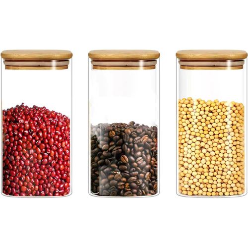 Bocaux De Rangement En Verre Avec Couvercles,Haute Teneur En Verre Borosilicate Hermétique,Boîtes Alimentaires Cylindriques Avec Couvercle (3 X 700 Ml)