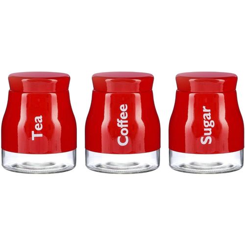 Lot de 3 boîtes de rangement rouges en verre mat avec couvercle à vis pour thé,café,sucre,700 ml