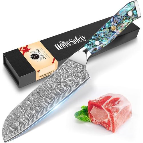 Couteau Santoku 18cm,Couteau Japonais En Acier Damas 67 Couches,Couteaux Cuisine Professionnel Avec Manche Ergonomique,Couteaux Japonais Avec Boîte Cadeau