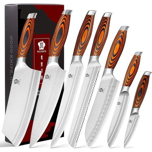 Ensemble De Couteaux 7 Pièces,Ensemble De Couteaux De Chef Avec Hachoir À Os,Ensemble De Couteaux De Cuisine En Acier Allemand Avec Poignée En Pakkawood,Ensemble De Couverts Parfait Cadeau