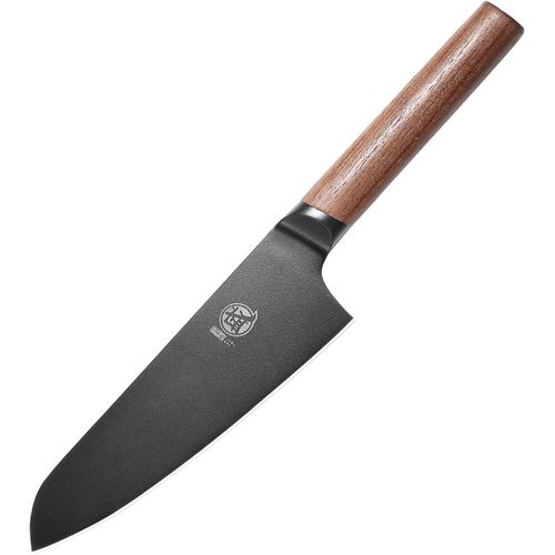 17 cm Couteau Japonais,Couteau Santoku Professionnel Revêtu de Titane Noir,Couteau Cuisine en Acier Allemand