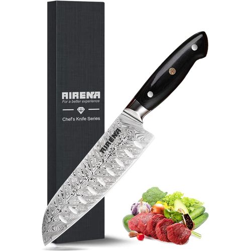 Couteau Japonais Santoku-7"" Couteau De Cuisine-Lame En Acier Allemand X50crmov15 & Full-Tang Ergonomique Manche Pakkawood-Couteaux De Chef Ultra Tranchants