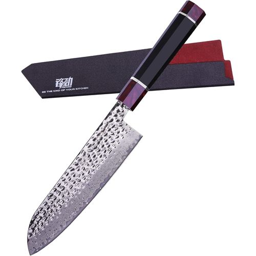 Série Eternité,Couteau Santoku Japonais Avec Étui En Abs,Couteau De Cuisine Professionnel,Lame En Acier Damas,Pour La Viande,Les Fruits Et Les Légumes,7 Pouces/18cm