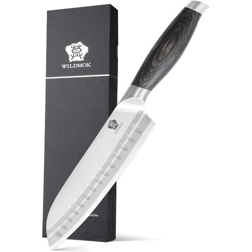 Couteau Santoku 18 Cm,Couteau De Chef Japonais -Ultra Pointu De Cuisine Couteau,Couteau Allemand En Acier Inoxydable Avec Poignée En Bois Pakka,Boîte Cadeau