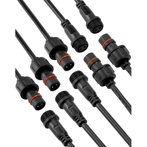 5 Paires 2 Pin Connecteur Électrique Étancheip65 Avec 18awg 20cm Câble Extension Pour Bandes Lumineuses À Led, Projecteurs Solaires, Lumières De Pointes De Jardin