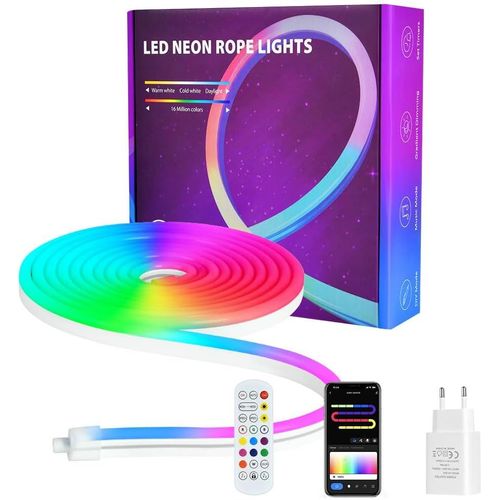 Ruban Led 3m, Multicolore Flexible Bande Led Rgb Avec 180 Led Et Télécommande, 24v Neon Ruban Led, Ip67 Imperméable- Wifi App Contrôle- Synchronisation De La Musique, Pour Chambre, Fête, Cuisine