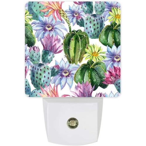 Veilleuse Led Enfichable En Forme De Fleur, Belle Fleur De Cactus, Capteur De Mouvement Du Crepuscule A L'aube, Lampe De Nuit Pour Chambre A Coucher, Cuisine, Couloir, Escaliers