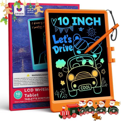 Tablette Dessin Enfant de 10 Pouces Jouet Enfant, Tablette d'écriture LCD effacable tablette enfants, Ardoise Magique Enfant 2 3 4 5 6 Ans fille et Garçons Cadeau D'anniversaire (Orange)