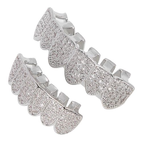 Coldplated Cuivre Dents Ensemble Bling Dents Décoration Pour Halloween Party Hip Hop (Argent)