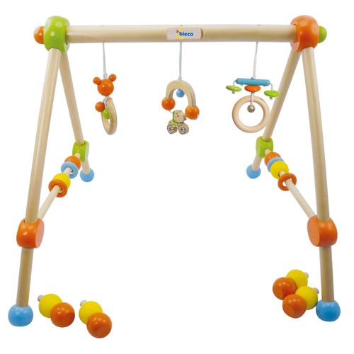 Arche D’Éveil Bois Bébé, Réglable En Hauteur Orange / Vert