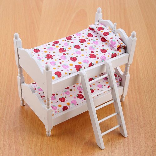 1 :12 Maison de poupée Mini Meubles Enfants Chambre Modèle Lit Superposé Jouets (Rose fraise)
