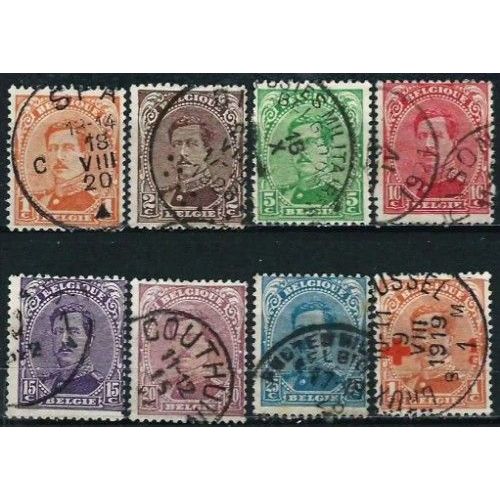 Belgique 1915 / 18, Belle Serie Roi Albert 1er, Yvert 135 À 141 + 150 (Avec Surtaxe Croix Rouge), Obliteres, Tbe - -