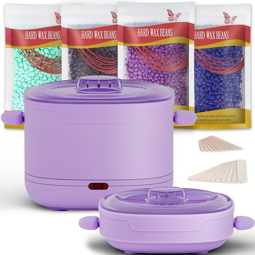 Kyaoayo-Chauffe Cire D'abeille Portable Pliable, Bol En Silicone, Violet Chauffe Cire Epilation Professionnelle, Pratique Pour Les Voyages Et L'épilation Quotidienne, Gros/Petits Bâtons En Bois,