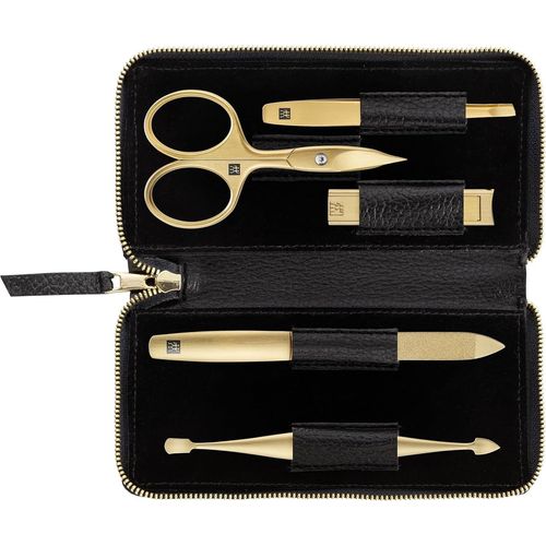 Kyaoayo-Manucure Kit (5 Pièces, Étui En Cuir Véritable Noir, Soin Pour Les Mains Et Les Pieds, Set De Voyage, Avec C Aux À Ongles Et Coupe-Ongles), Premium, Édition Or 