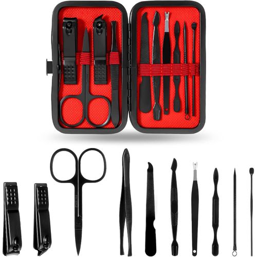 Kyaoayo-Lot De 9 Pinces À Épiler Et Coupe-Ongles Professionnels Avec Étui En Cuir Pour Homme Et Femme 