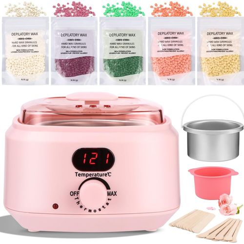 Kyaoayo-Chauffe Cire Epilation Professionnelle, Kit Epilation Cire 5 Paquets De Perles Dépilation, 1 Bol En Silicone Et 30 Bâtonnets De Cire, 10 Applicateurs
