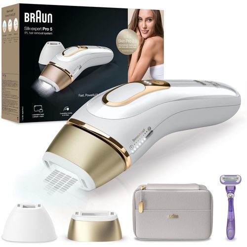 Kyaoayo-Silk·Expert Pro 5, Épilateur À Lumière Pulsée, Avec Pochette, Tête De Précision Et Rasoir Venus, Alternative À Lépilation Au Laser, Blanc/Doré, Pl5157