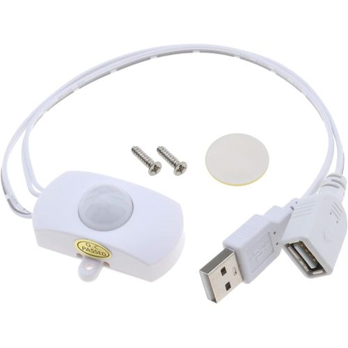 Commutateur de capteur de mouvement PIR DC 5V-24V 4A Commutateur de capteur d'occupation pour éclairage LED Détecteur de mouvement infrarouge PIR Commutateur Bande LED Interface USB Blanc
